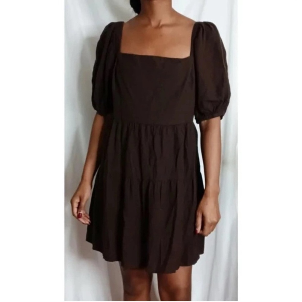 House of Harlow 1960 Brown Puff Sleeve Mini Dress - Picture 2 of 8